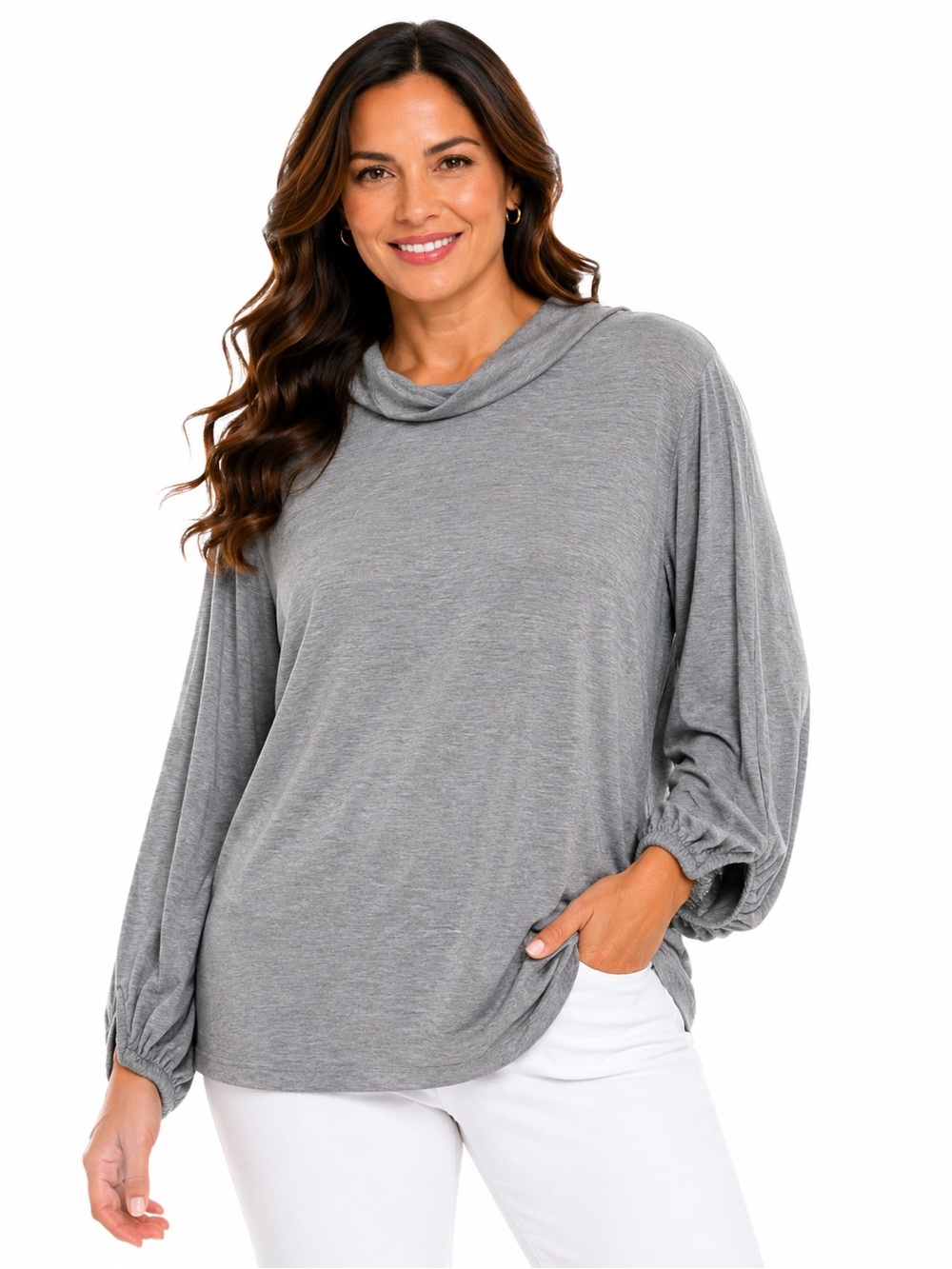 Sharon Young Soft Heather Gray Knit Top